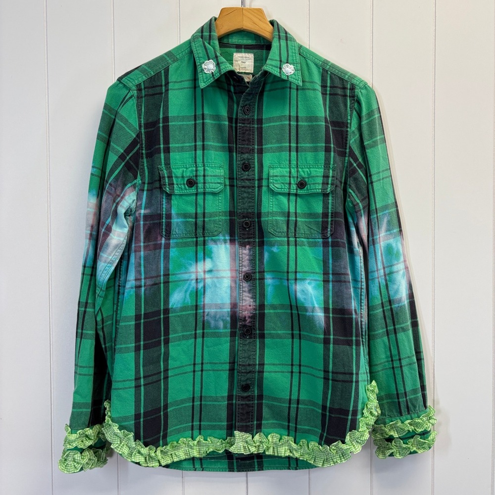 Gap Women Princess Upcycled Ruffle Hem Flannel Shirt Size S Western Eclectic